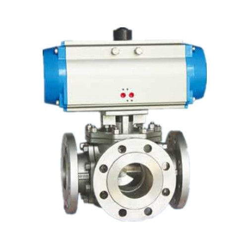 Pneumatic Actuated Three-way Ball Valve, Flange, 1/2-8 Inch