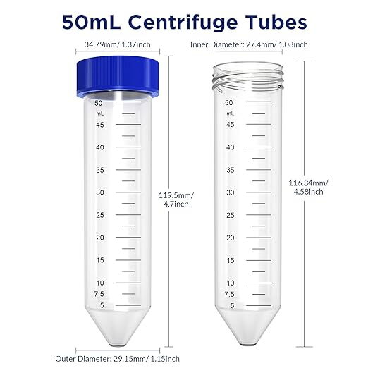 Lab Centrifuge Tubes, Conical Bottom, Sterile, 50 mL, Clear