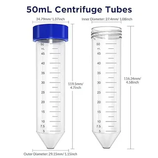 Lab Centrifuge Tubes, Conical Bottom, Sterile, 50 mL, Clear