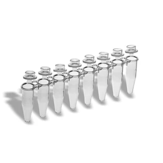 0.2 mL 8-Strip PCR Tubes, Ultra-Thin Wall, Flat Caps, PP