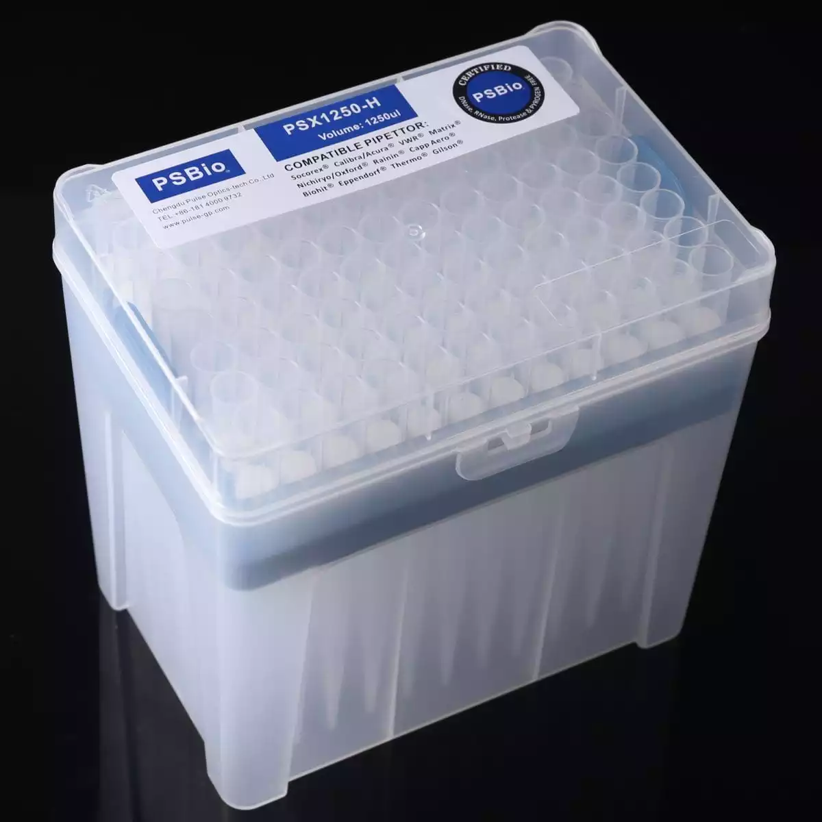 1250µl PP Pipette Tips, ISO 13485, ISO 9001, Sample Free