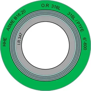 SPIRAL WOUND LOW STRESS ASME B16.20 SS 316 WINDING 4.5MM THK GRAPHITE FILLER INNER AND CENTERING RING 3.2 MM THK