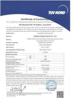 Dispositivo de seguridad contra incendios API 607 (mariposa) -TUV Nord