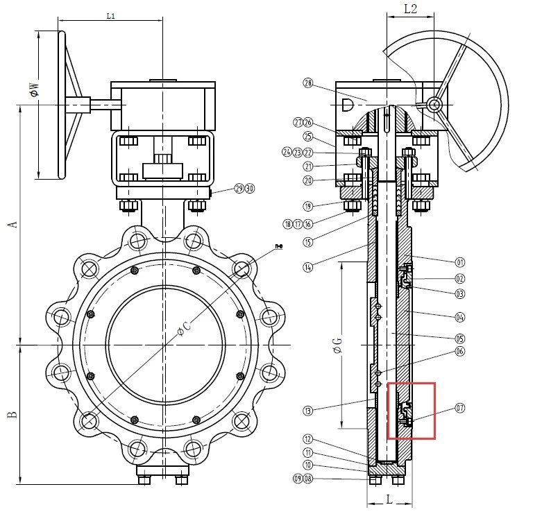 butterfly valve tech drawing