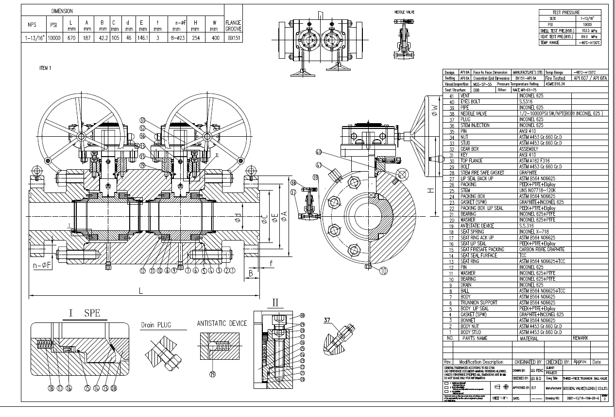 API 6A Double Ball Trunnion Ball Valve Design &amp; Specifications