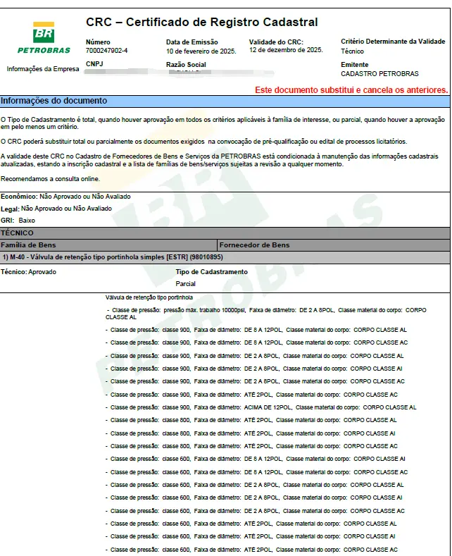 Our Valid CRC issued by Petrobras