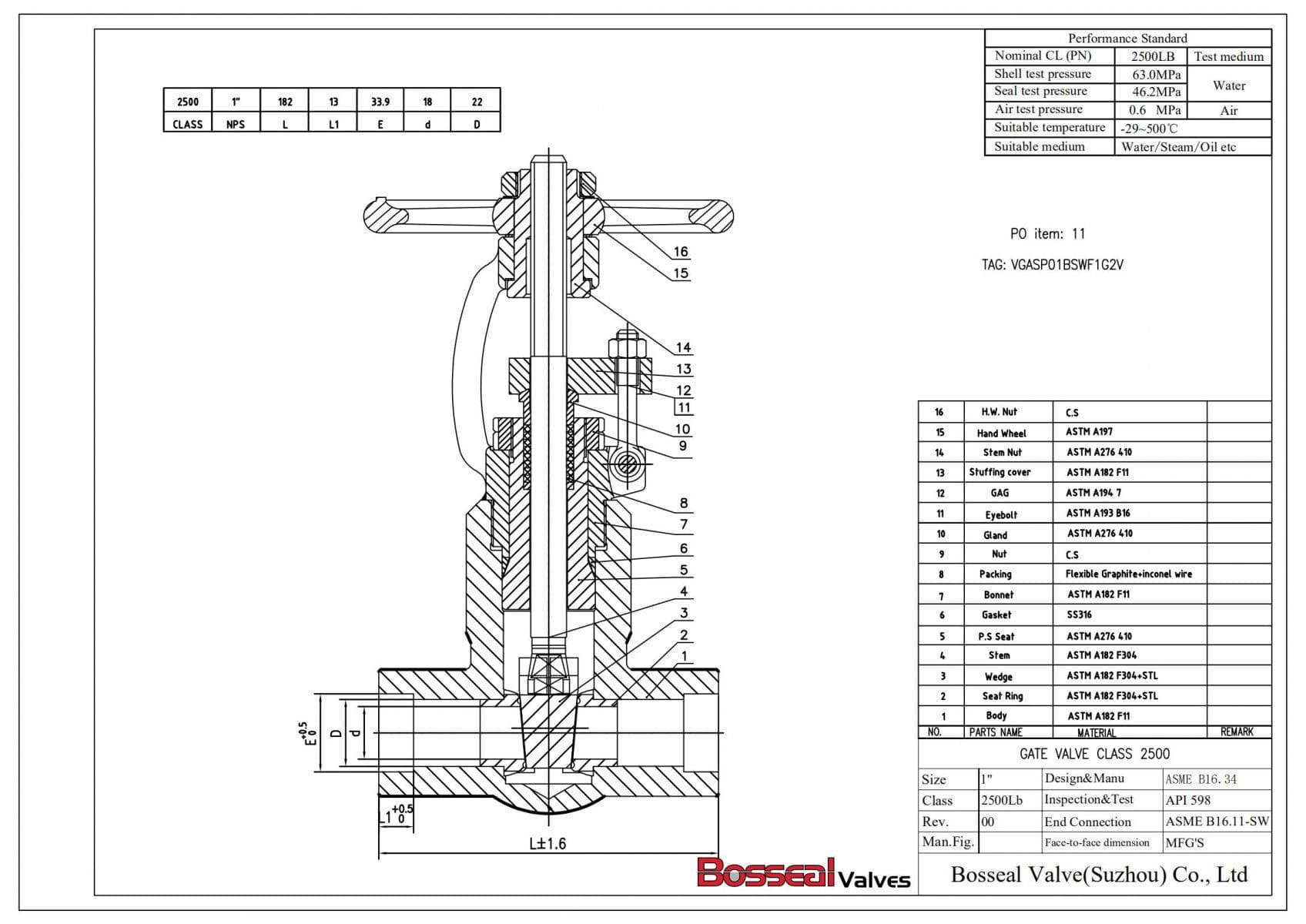 Pressure Seal Gate Valve Tech Drawing