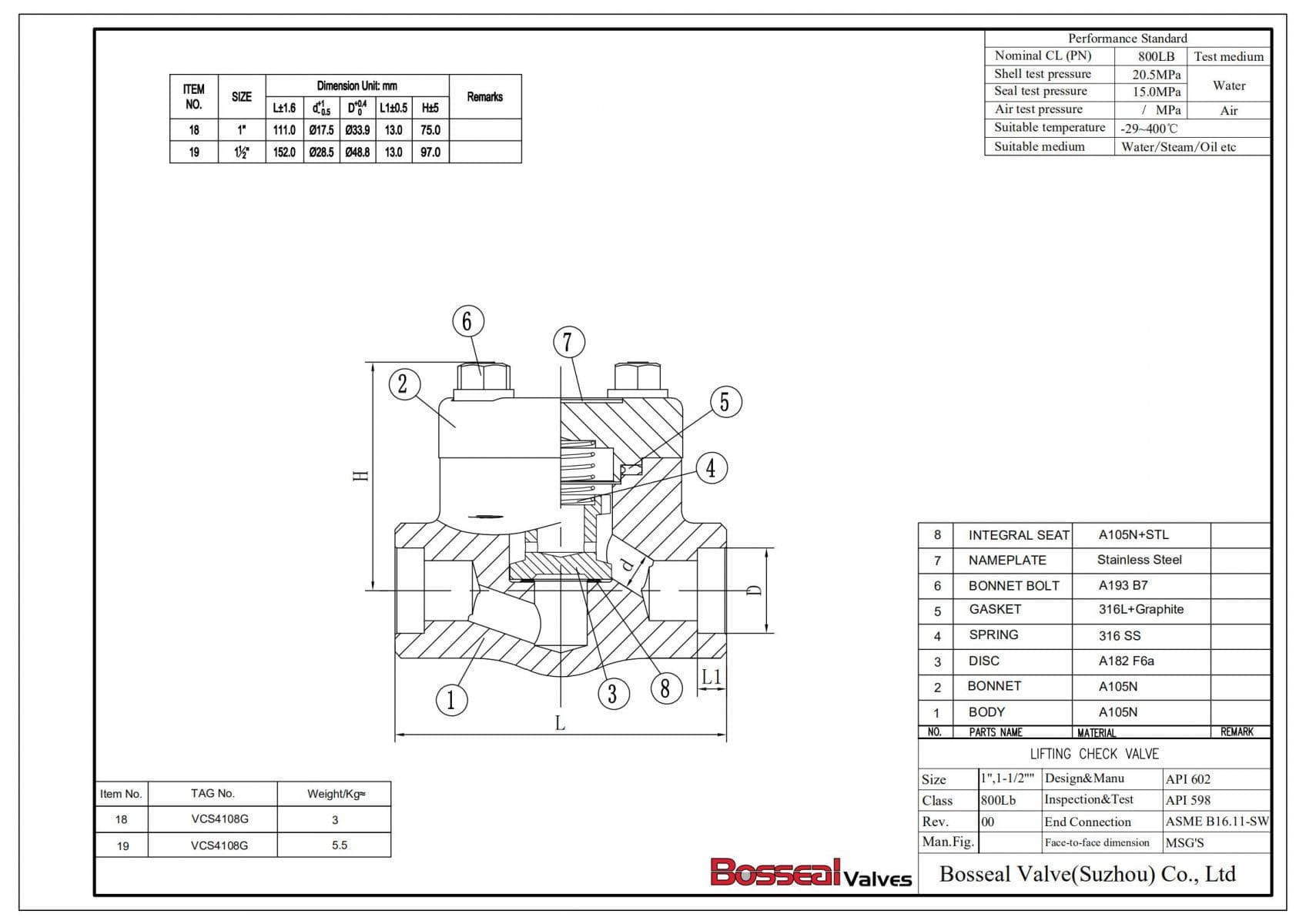 Piston Check Valve tech drawing