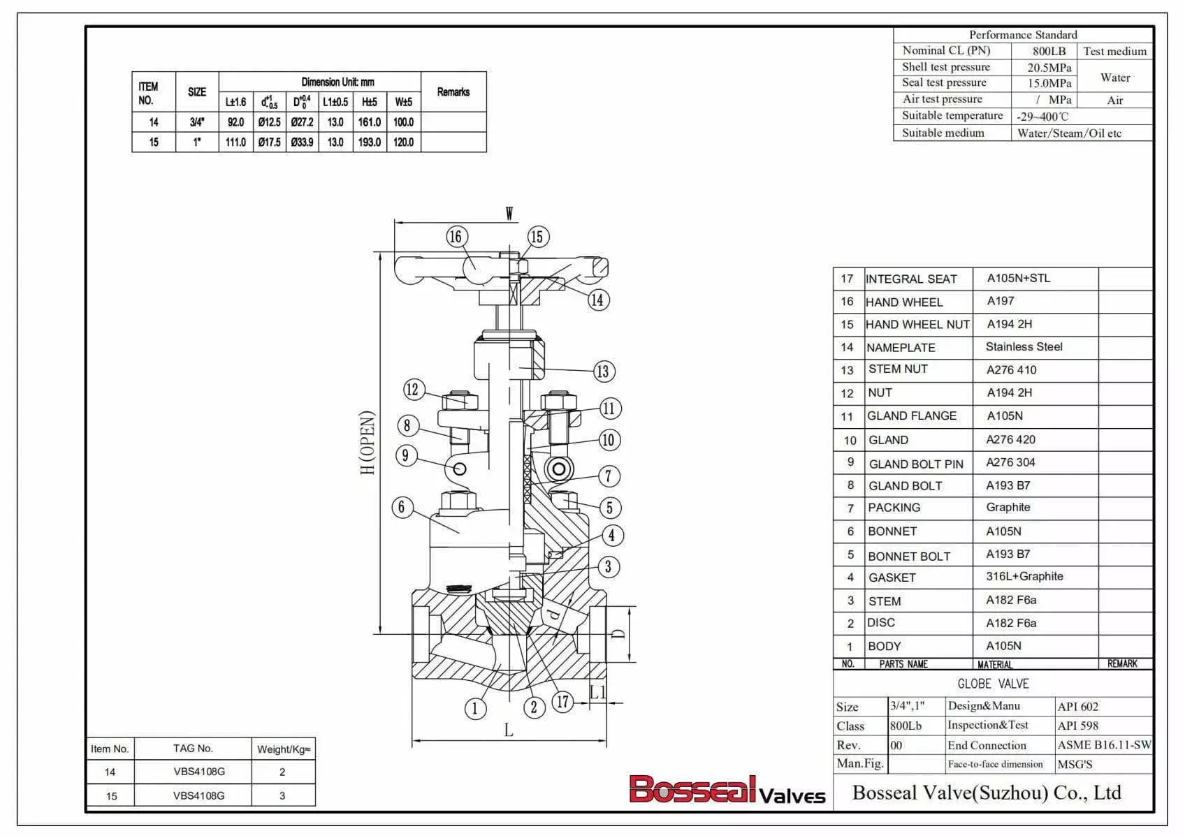 Forged Globe Valve Tech Drawing
