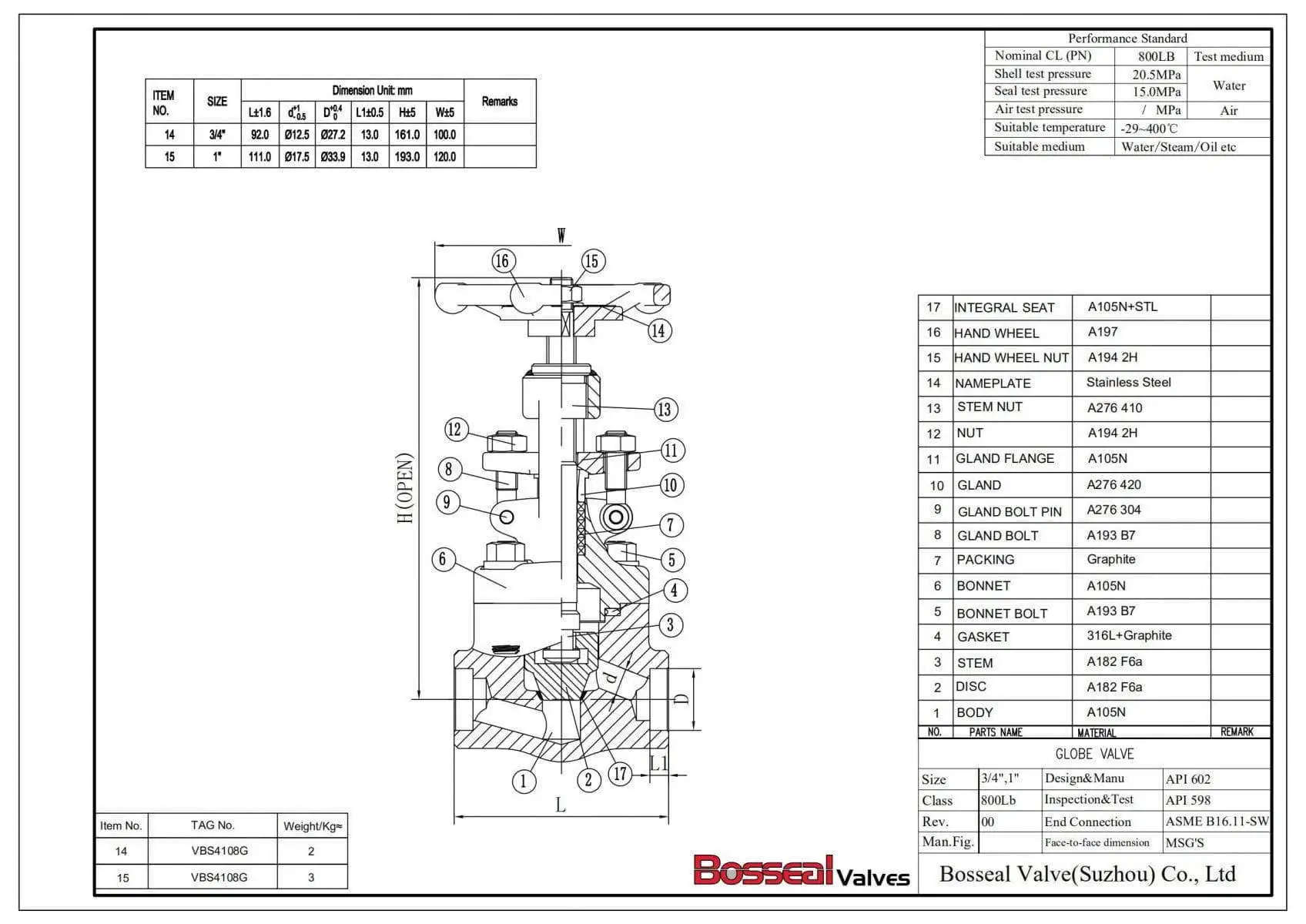 Forged Globe Valve Tech Drawing