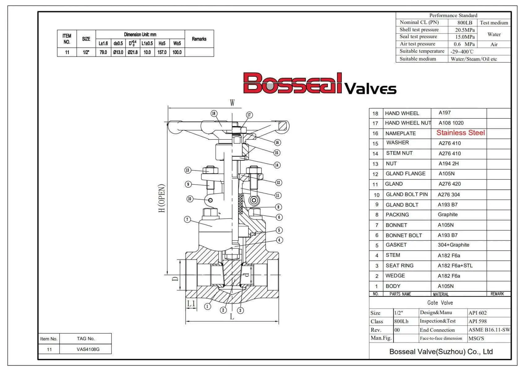 Trim 8 Forged Gate Valve Tech Drawing