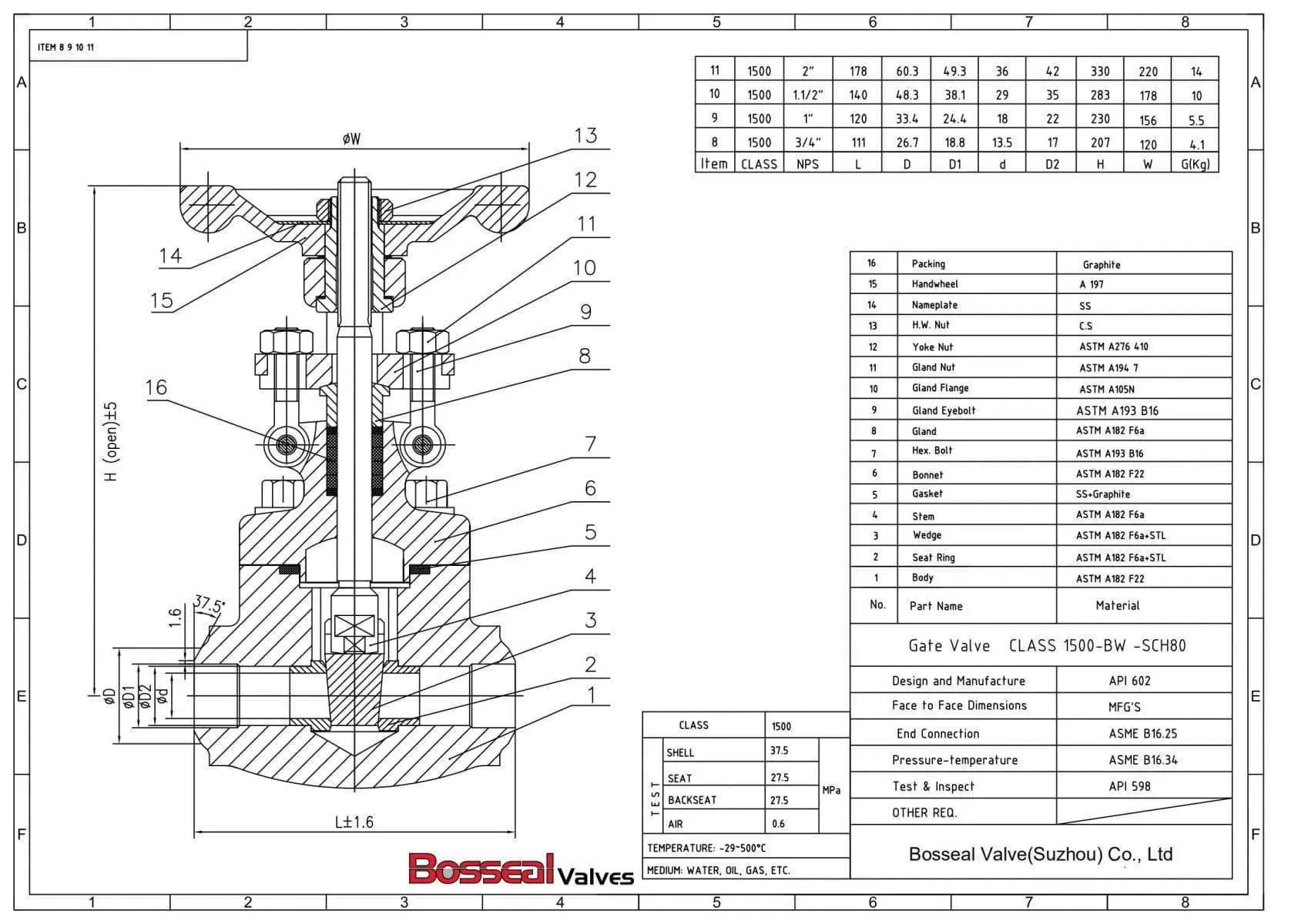 Forged Gate Valve Tech Drawing