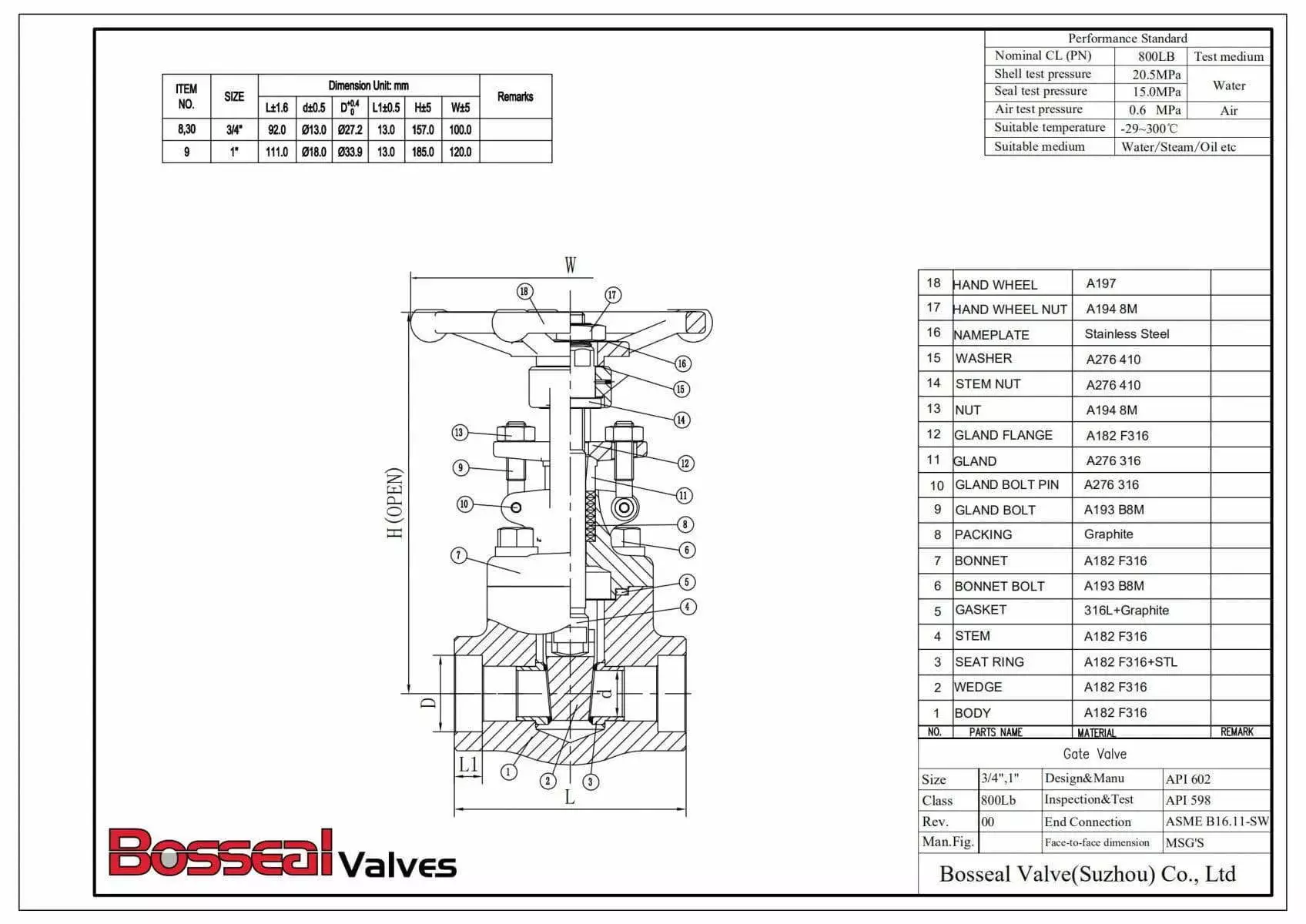 Stainless Steel Gate Valve Tech Drawing