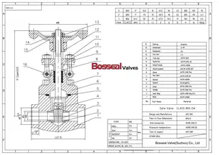 800 LB Forged Gate Valve Tech Drawing