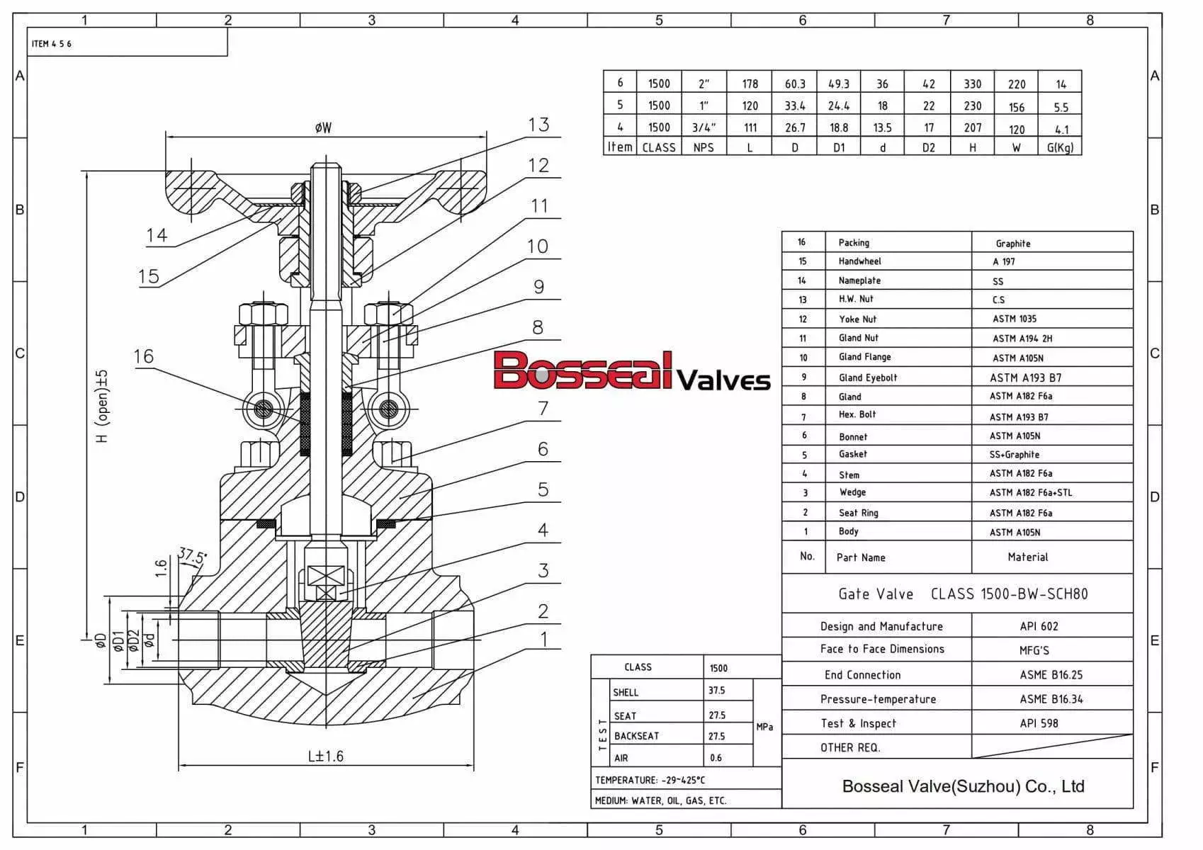 BW End Forged Gate Valve Tech Drawing