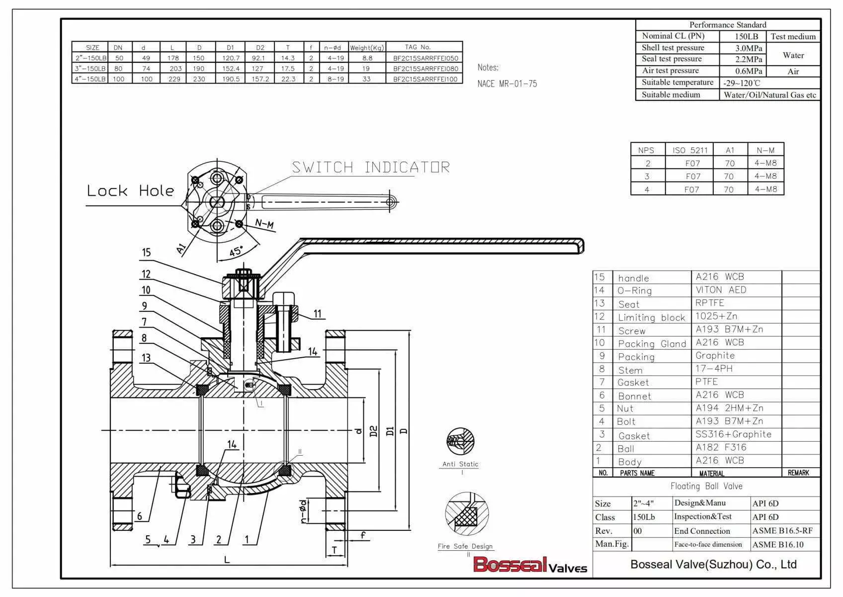 ASTM A216 WCB Floating Ball Valve Tech Drawing
