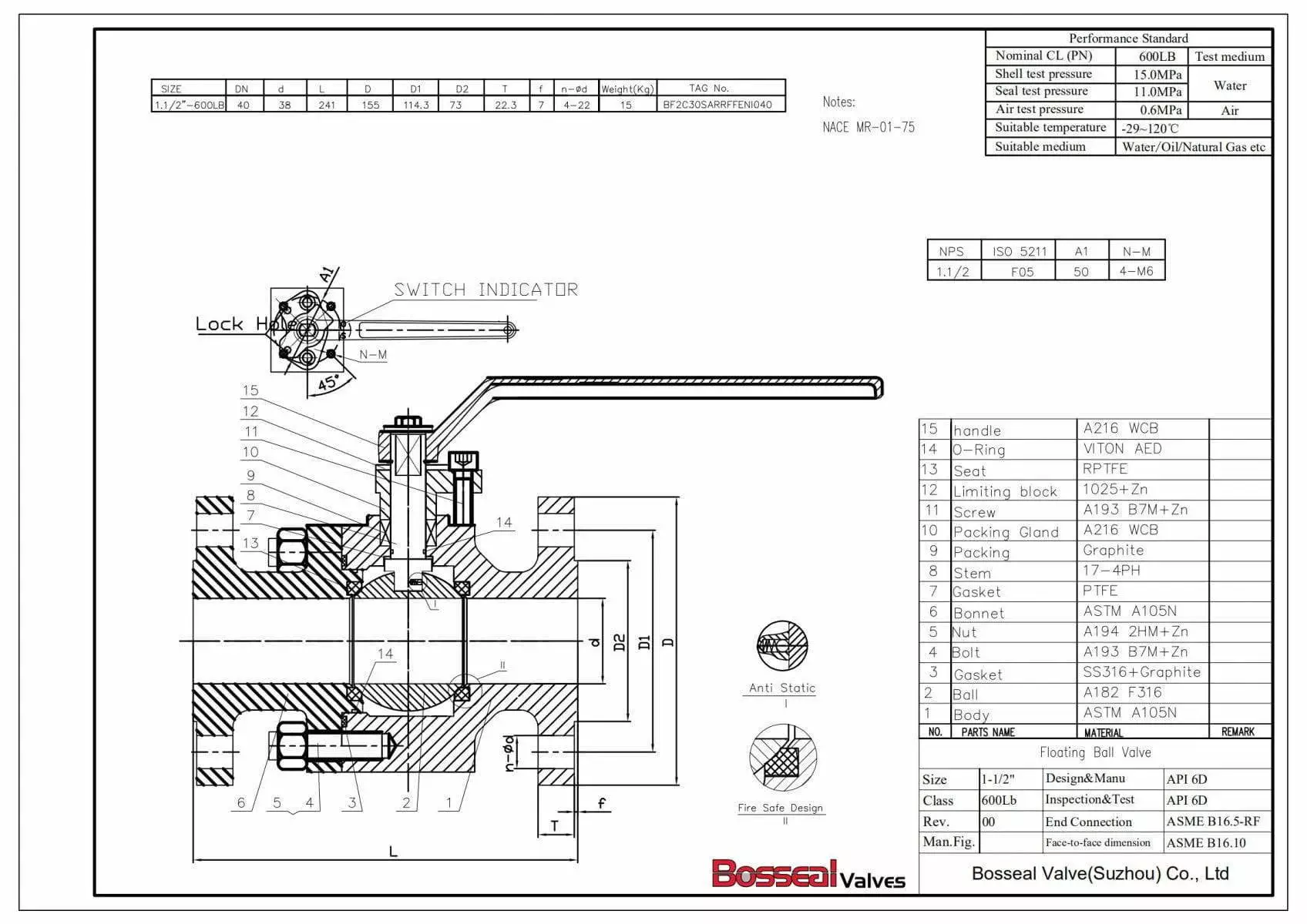 ASTM A105 Floating Ball Valve Tech Drawing