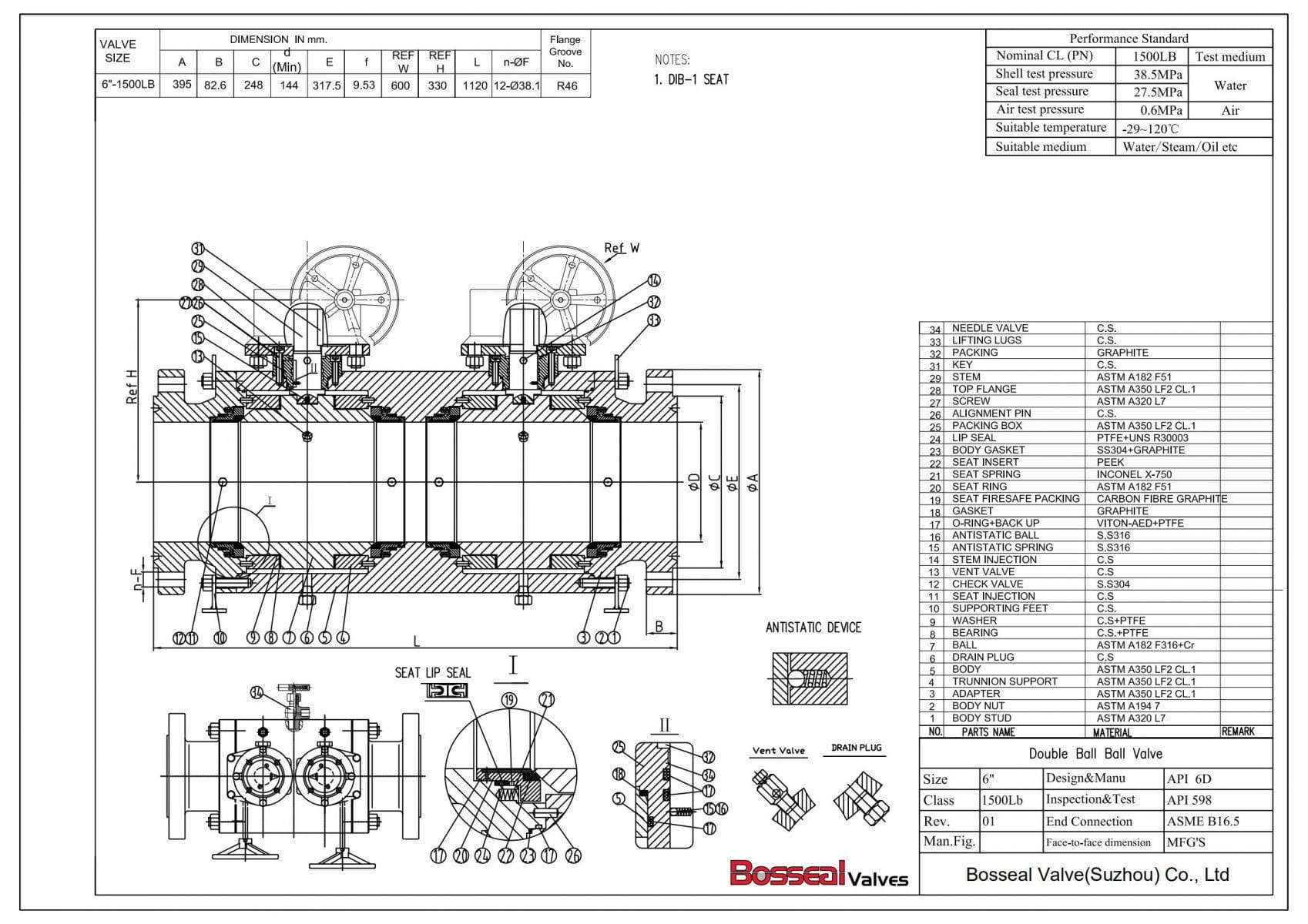 Double Ball Trunnion Ball Valve Tech Drawing