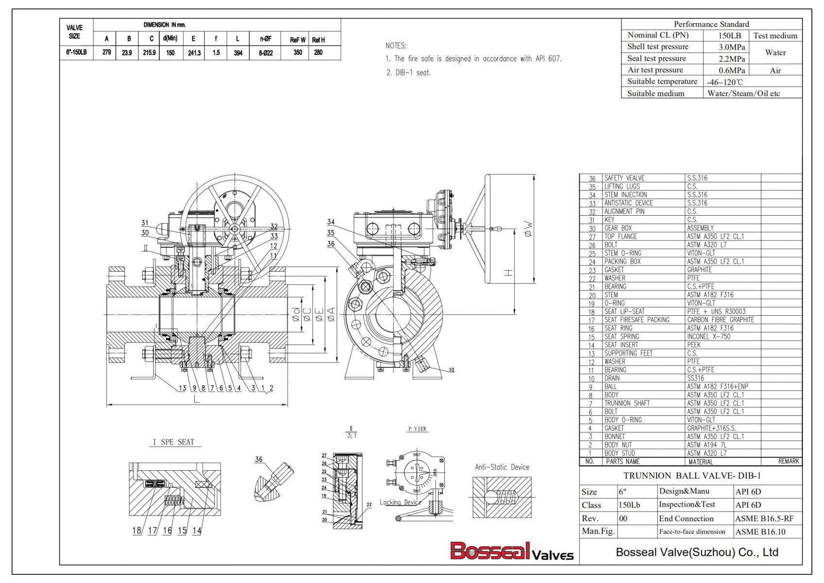 ASTM A350 LF2 Ball Valve Tech Drawing