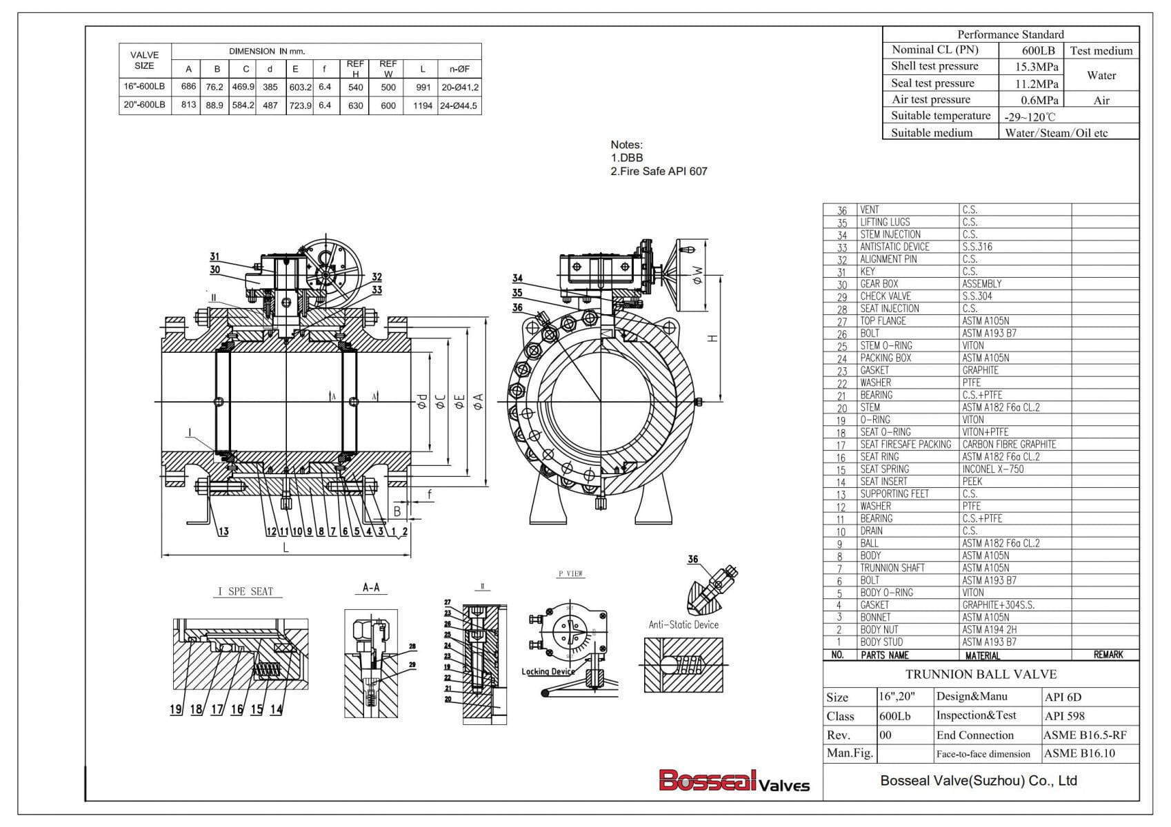 ASTM A105N Trunnion Ball Valve Tech Drawing