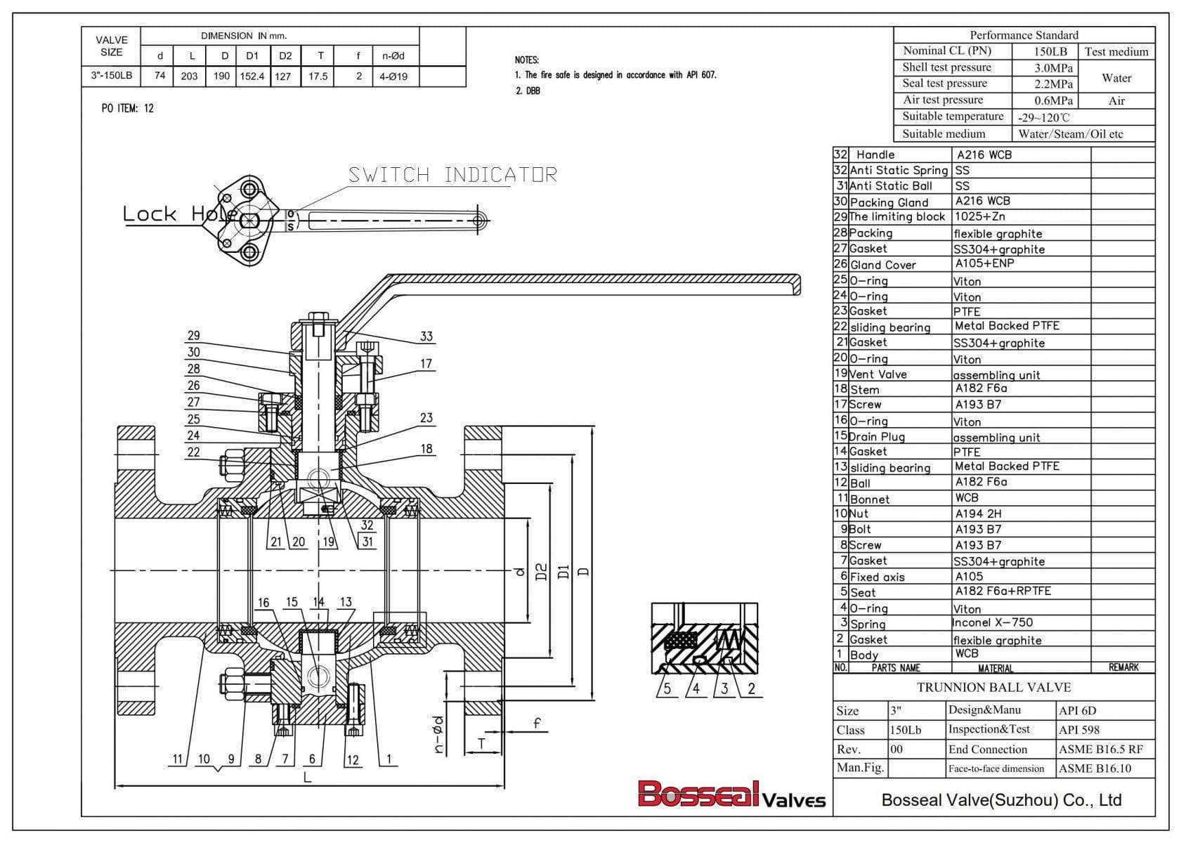 API 6D Trunnion Mounted Ball Valve Tech Drawing