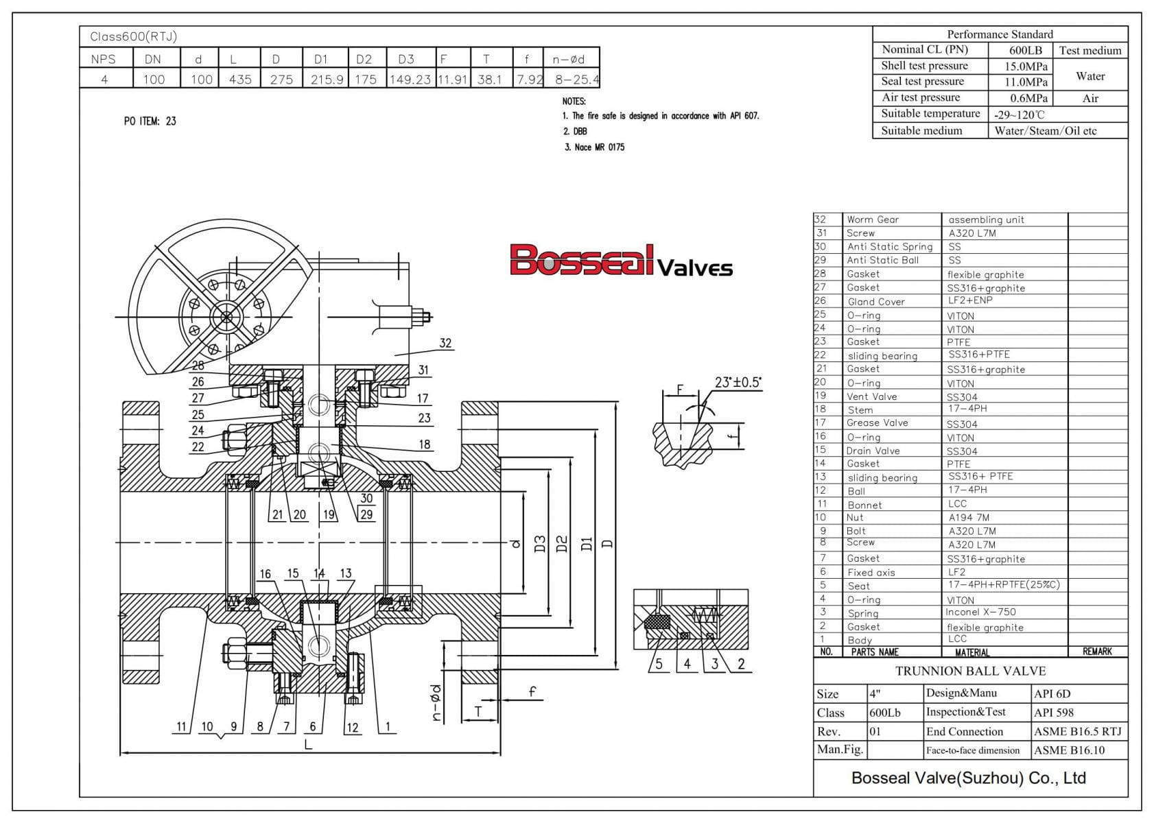 LCC Trunnion Mounted Ball Valve Tech Drawing