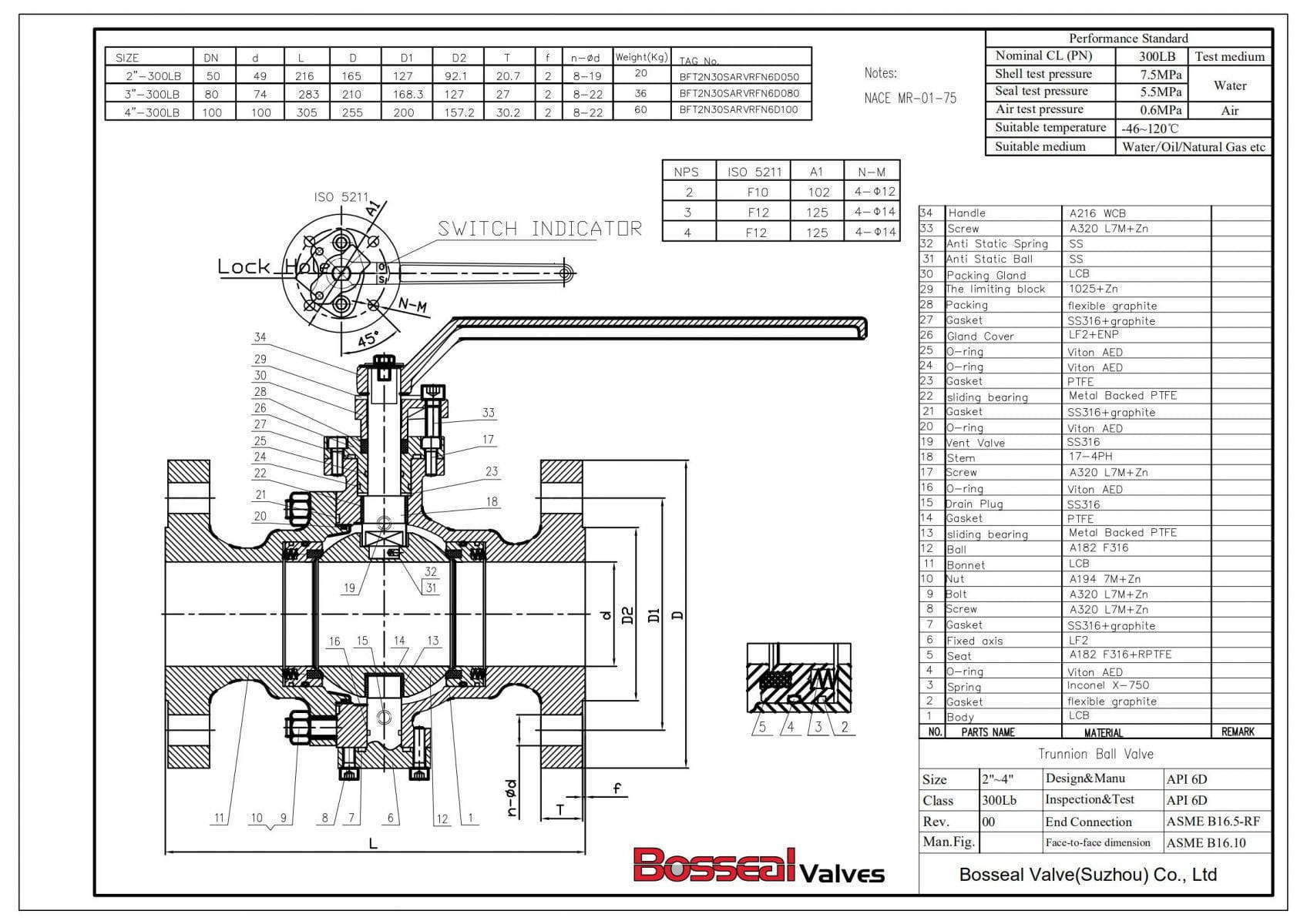 LCB Trunnion Ball Valve Tech Drawing