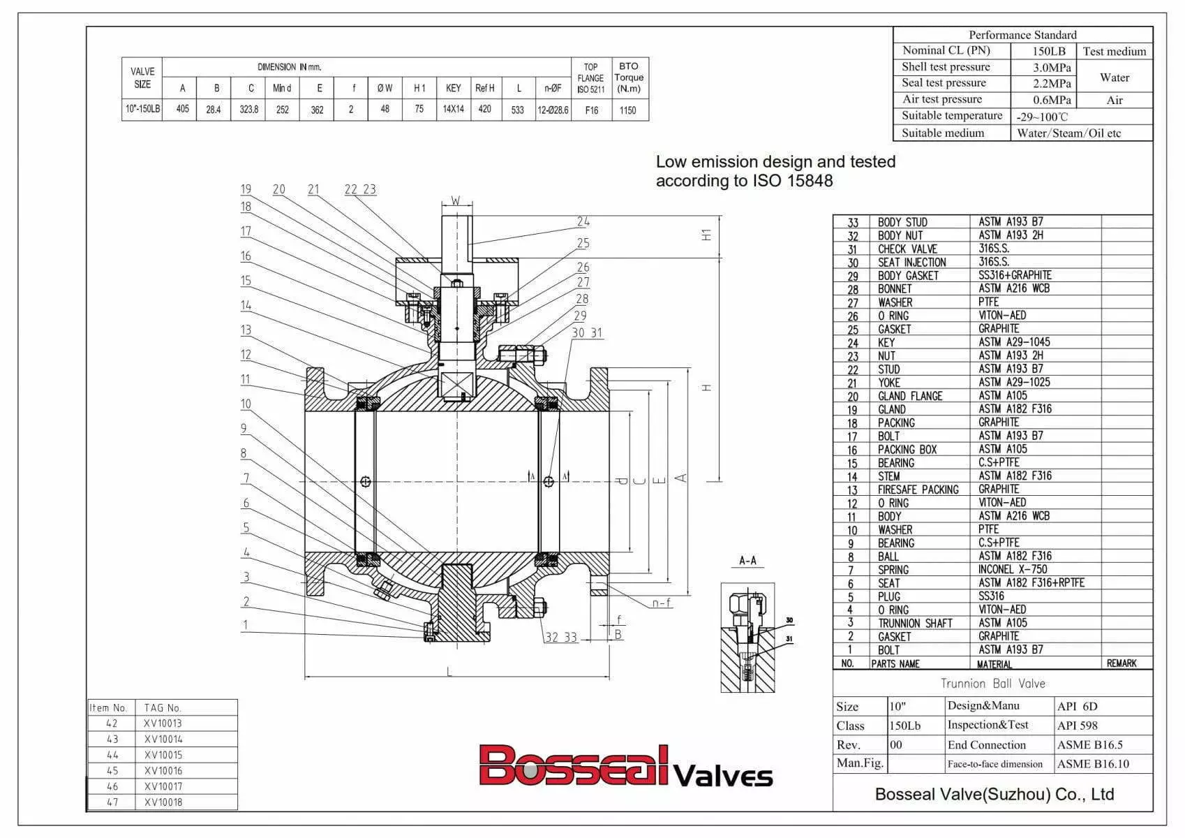 Low Emission Trunnion Ball Valve Tech Drawing