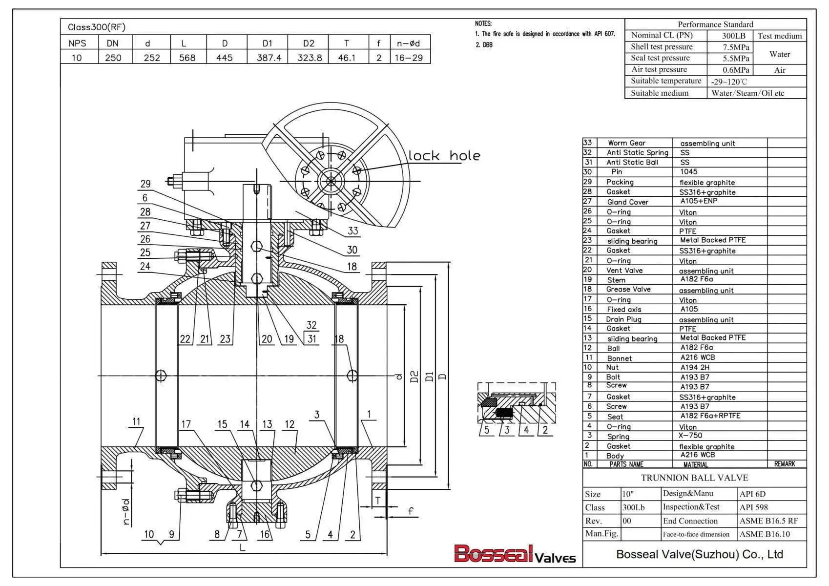 Full Bore Trunnion Ball Valve Tech Drawing