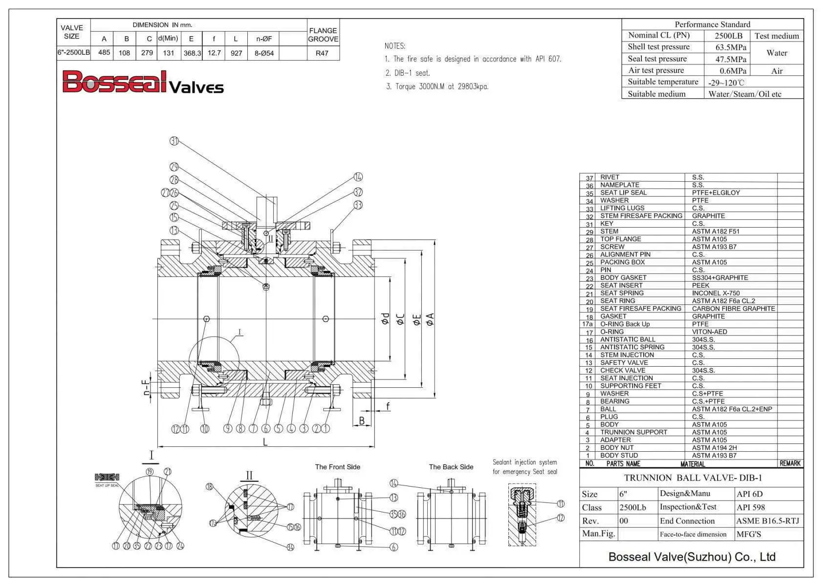 API 6D Trunnion Ball Valve Tech Drawing