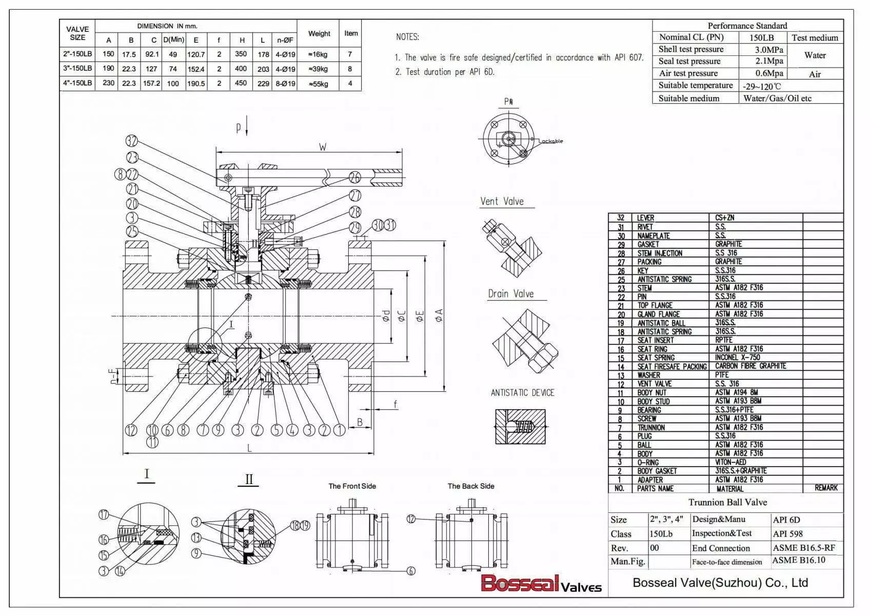 Trunnion Mounted Ball Valve Tech Drawing
