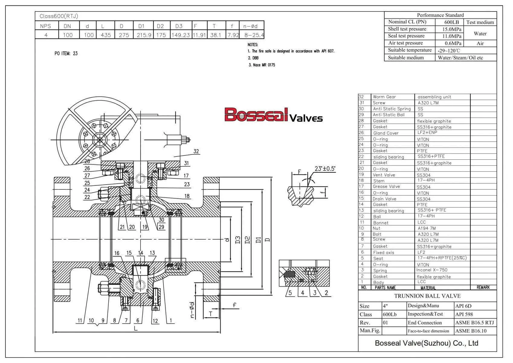 LCC Trunnion Mounted Ball Valve Tech Drawing