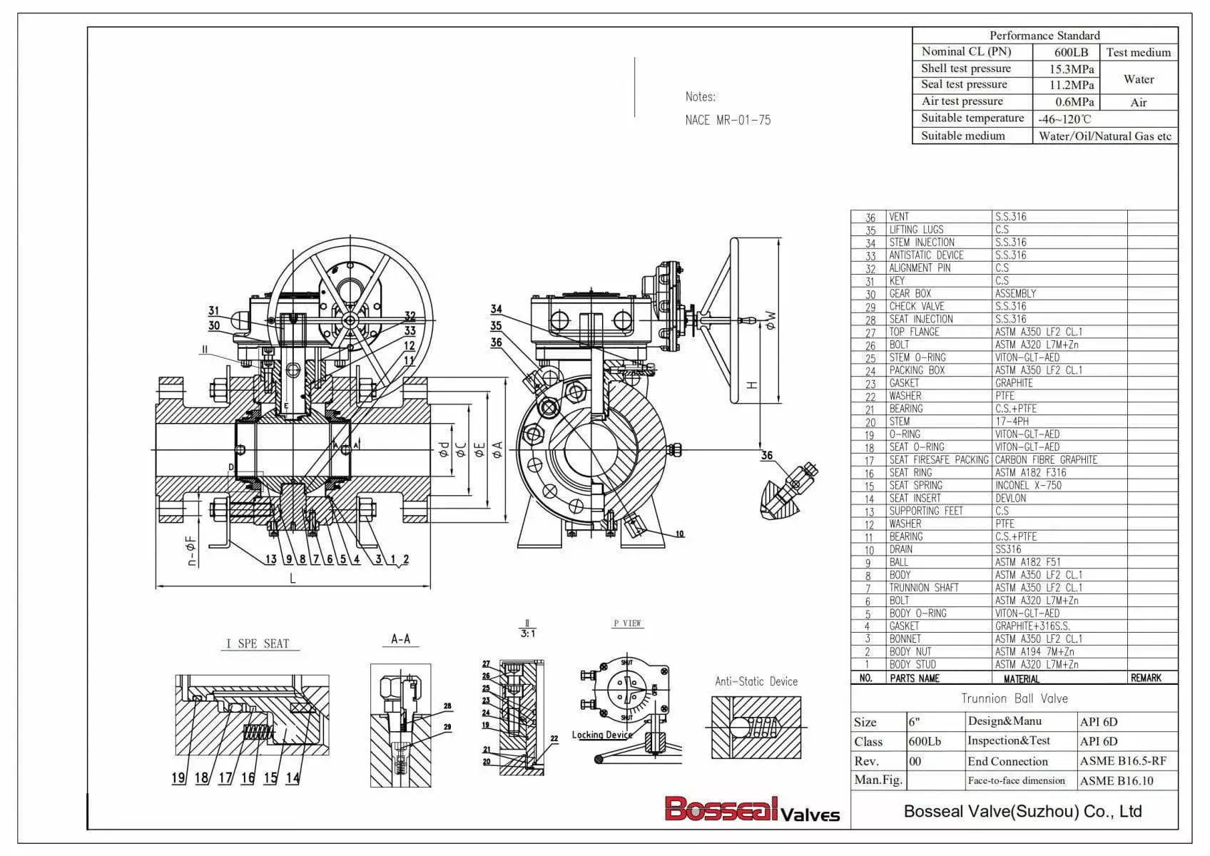 ASTM A350 LF2 Ball Valve Technical Drawing