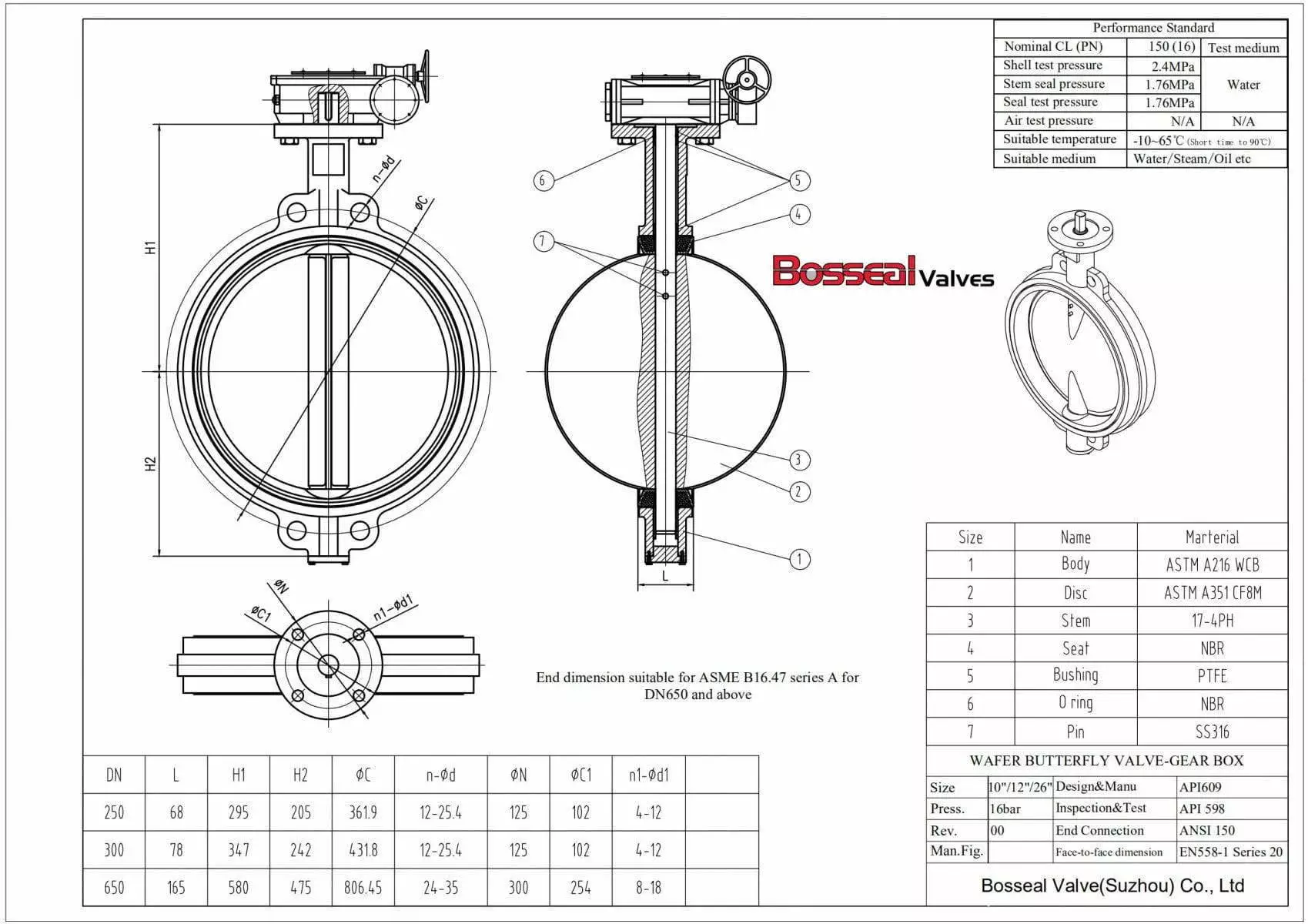 Rubber Lined Butterfly Valve Tech Drawing