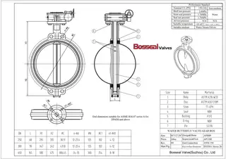 Rubber Lined Butterfly Valve Tech Drawing