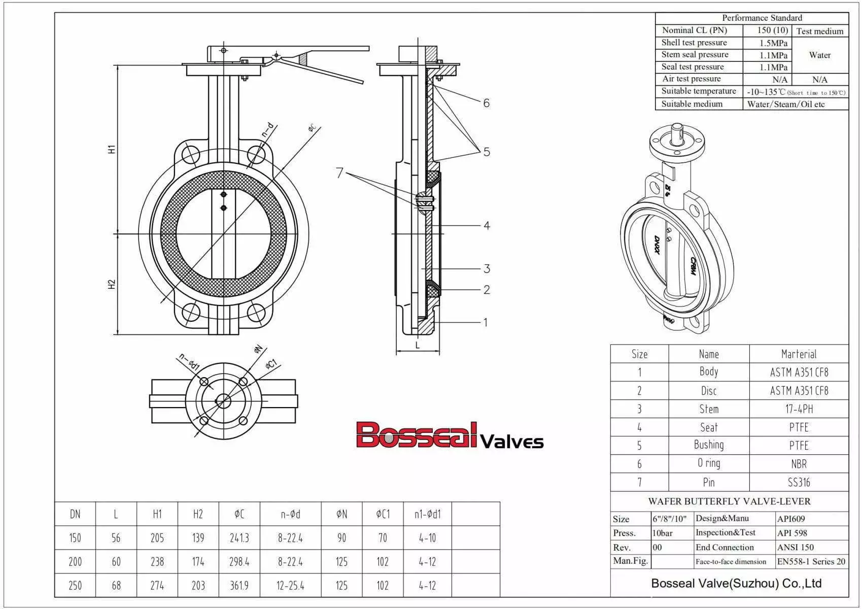Stainless Steel Butterfly Valve Tech Drawing