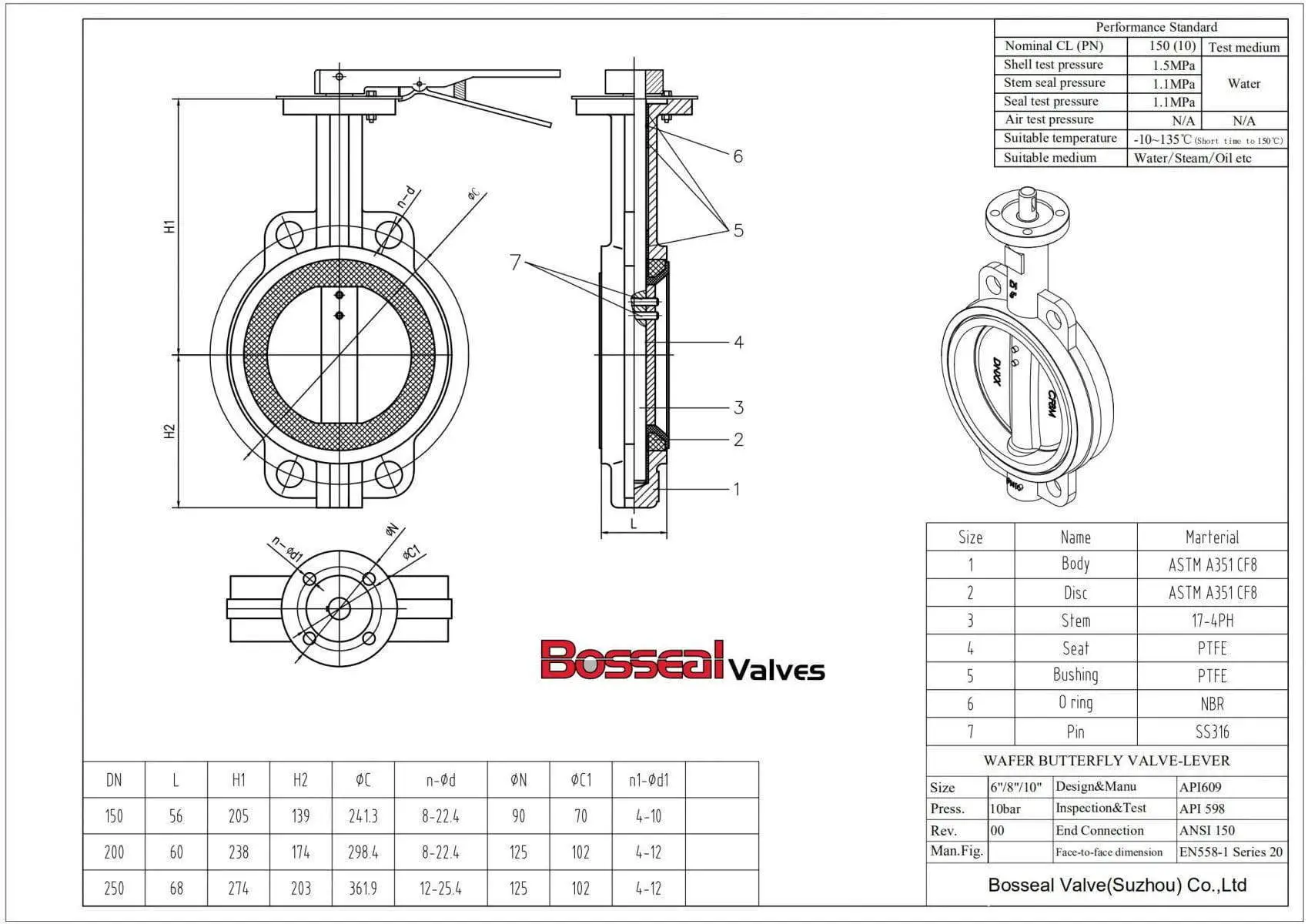 Stainless Steel Butterfly Valve Tech Drawing