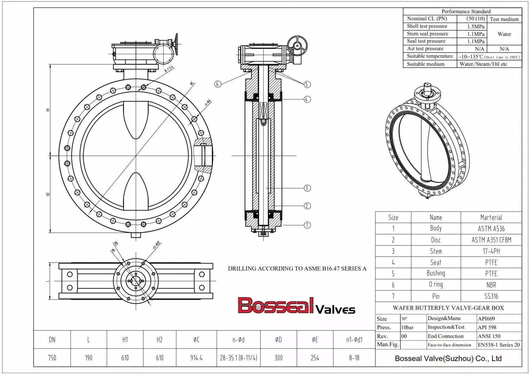 Concentric Butterfly Valve Tech Drawing