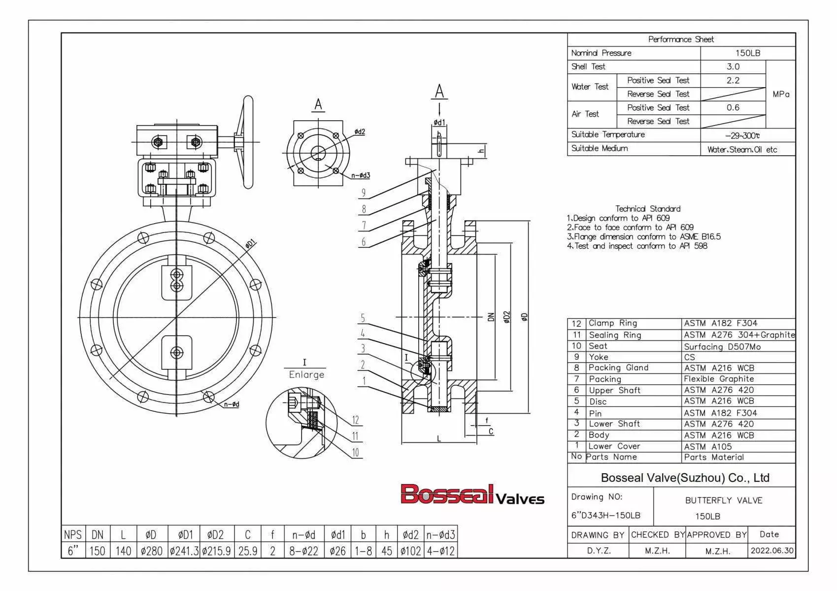 Triple Offset Butterfly Valve Tech Drawing