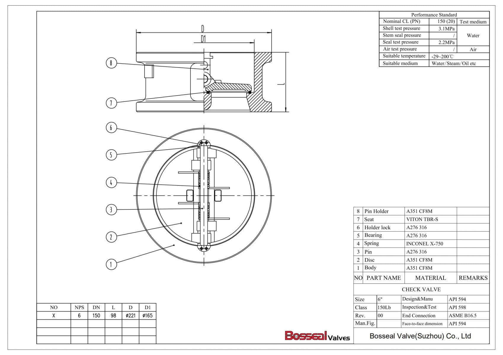 Dual Plate Check Valve Tech Drawing