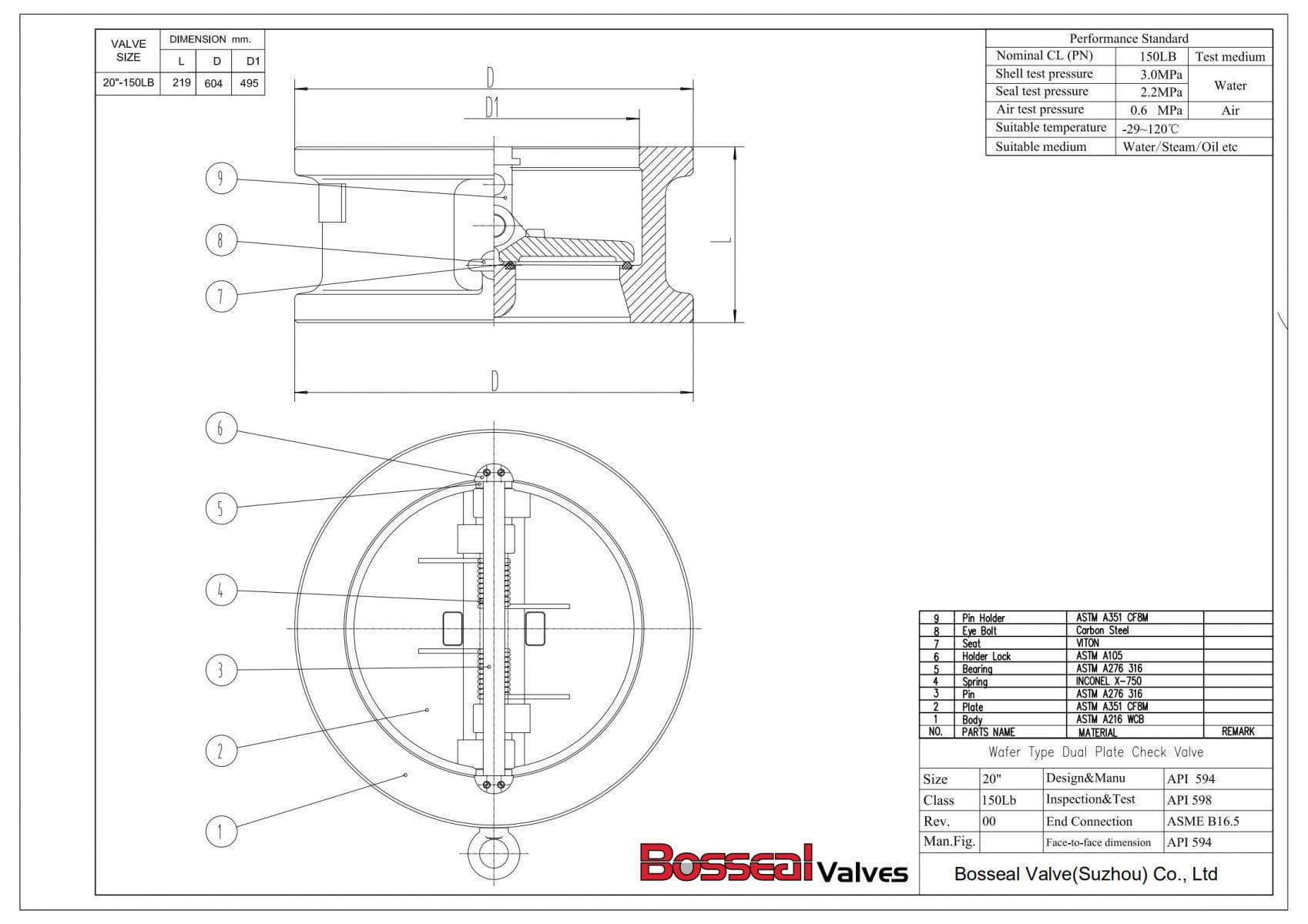 Viton Seat Dual Plate Check Valve Tech Drawing