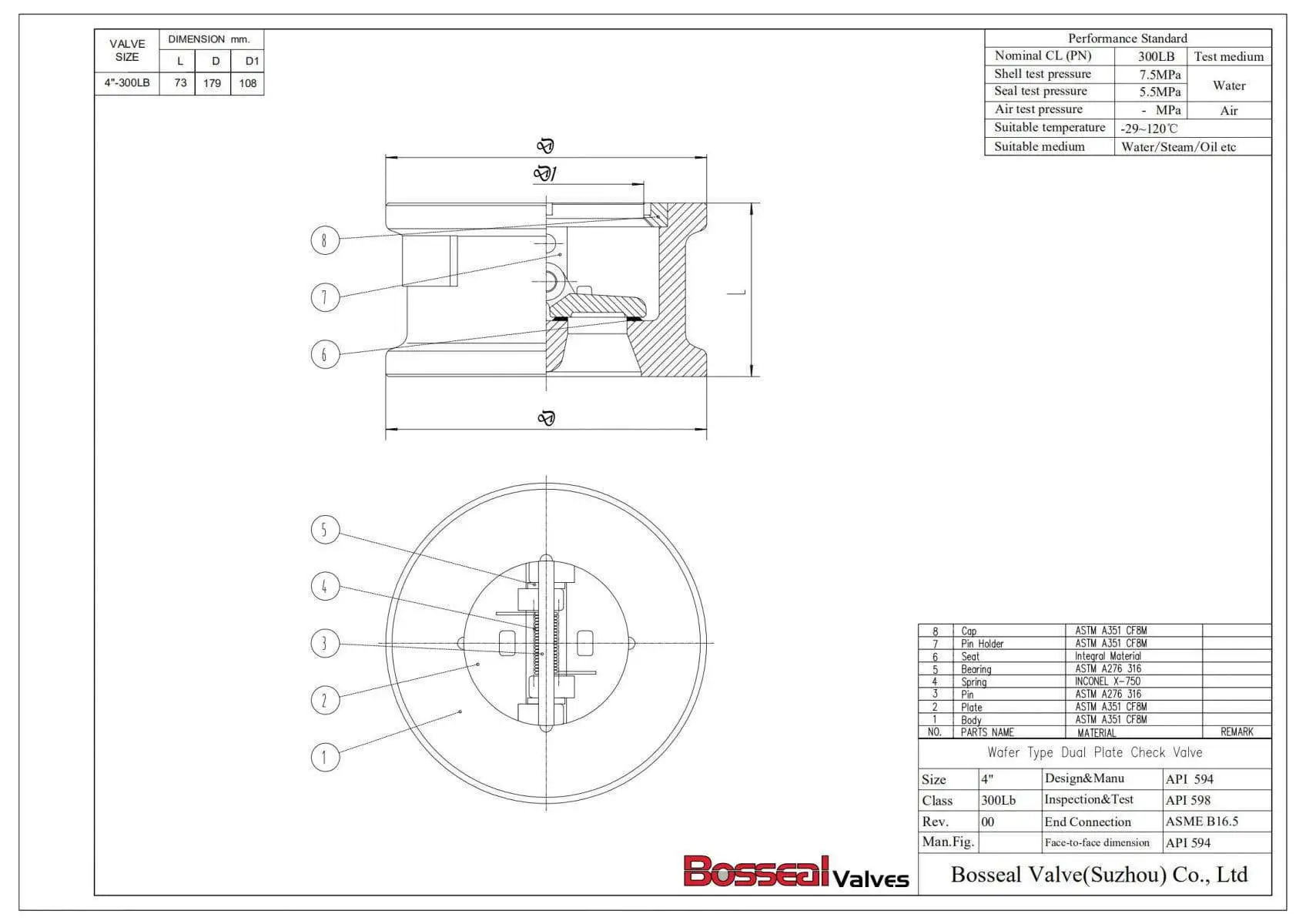 Wafer Type Dual Plate Check Valve Tech Drawing