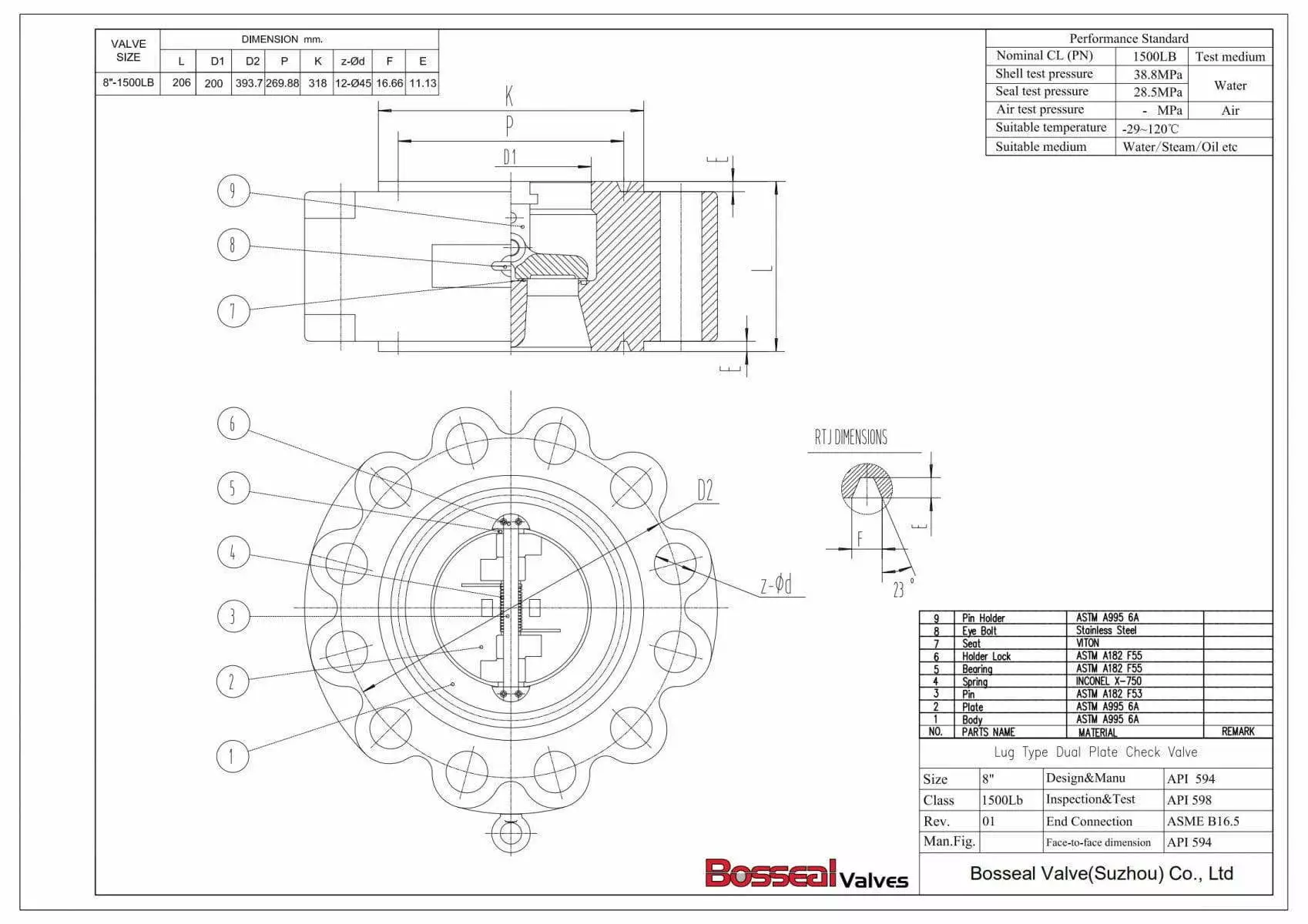 ASTM A995 6A Check Valve Tech Drawing