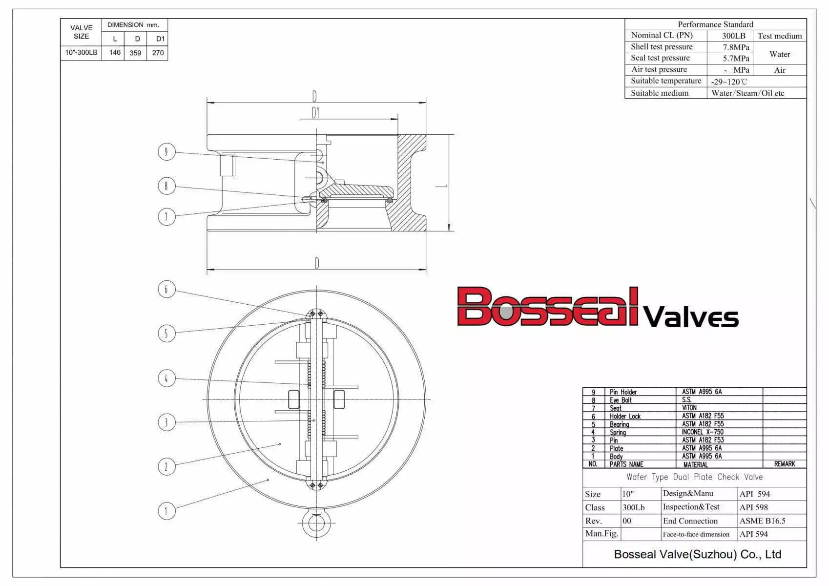 ASTM A995 6A Check Valve Tech Drawing