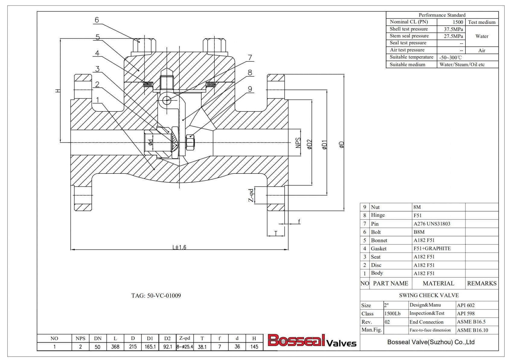 Forged Swing Check Valve Tech Drawing
