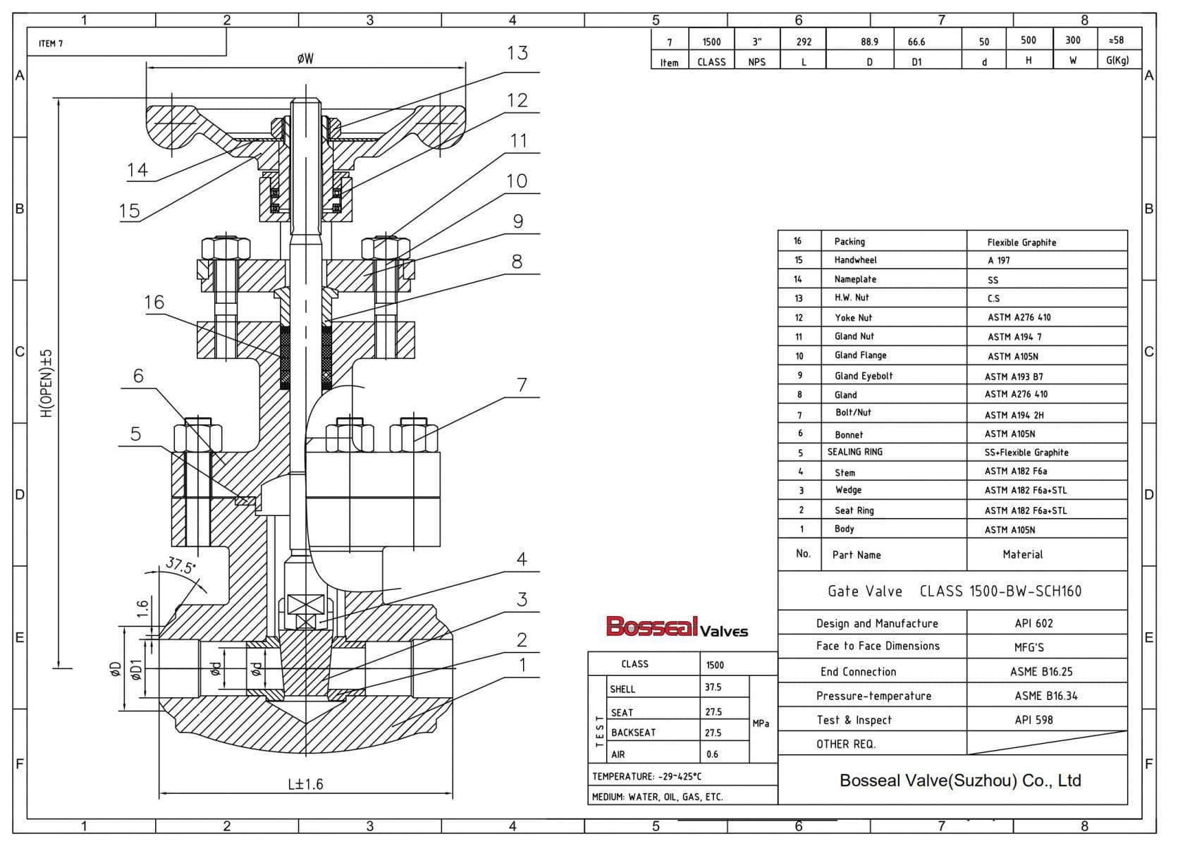 Bolted Bonnet Forged Gate Valve Tech Drawing