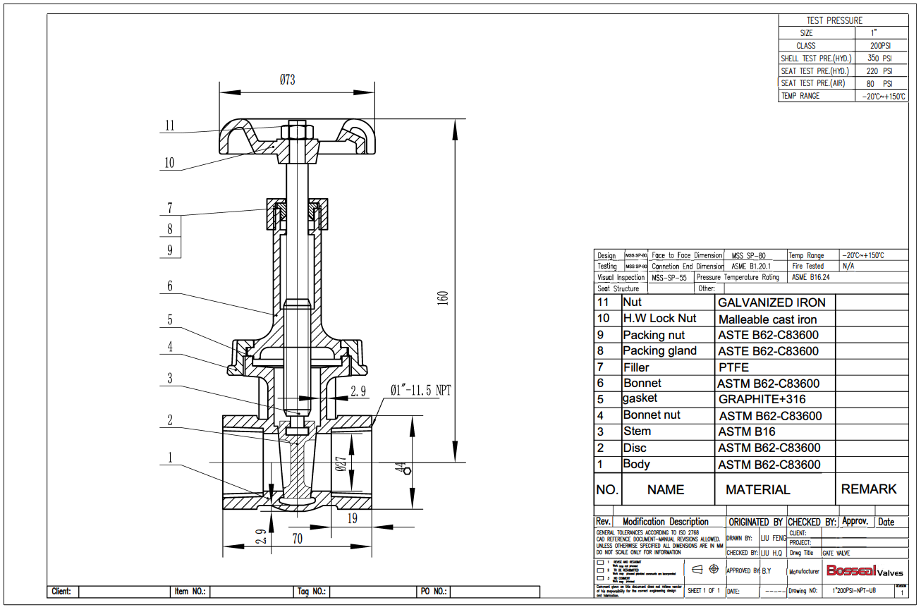 Drawing for Bronze Gate Valve