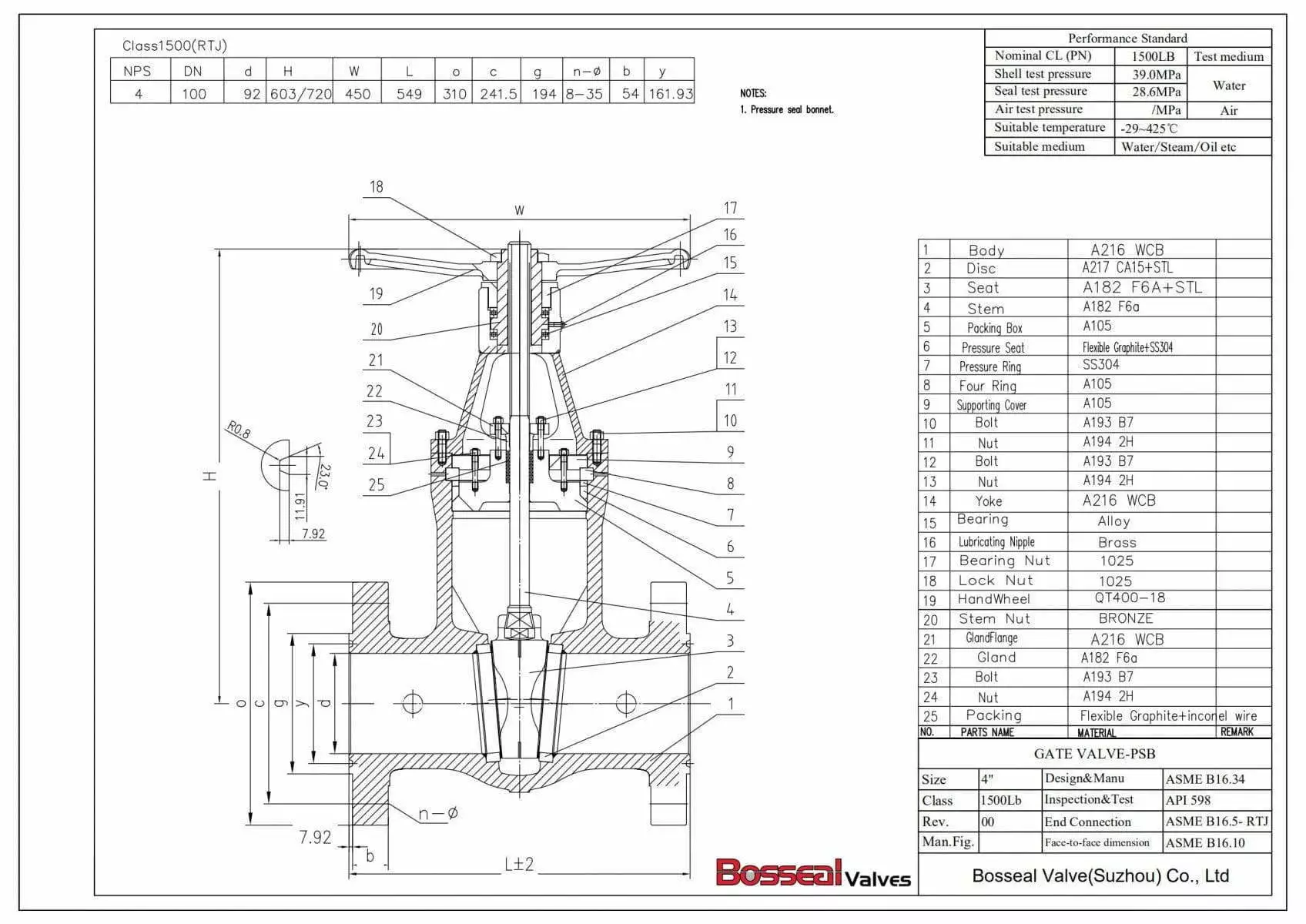 ASTM A216 WCB Wedge Gate Valve Tech Drawing