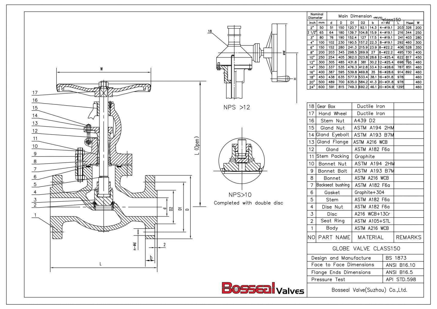 BS 1873 Globe Valve Tech Drawing