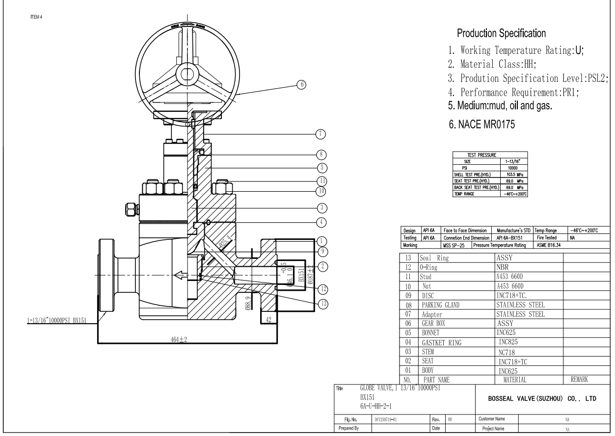 Drawing for Pressure Seal Bonnet Globe Valve